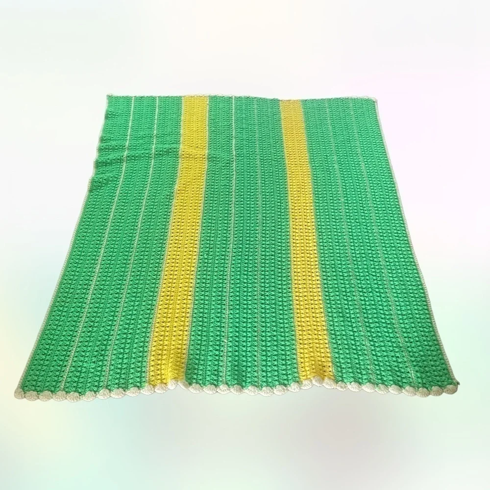 HANDMADE Knitted green and yellow afghan blanket